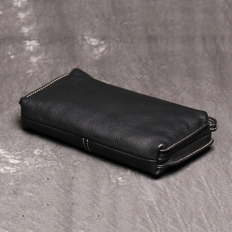 Кошелек мужской из натуральной кожи винтажный вместительный длинный бумажник на