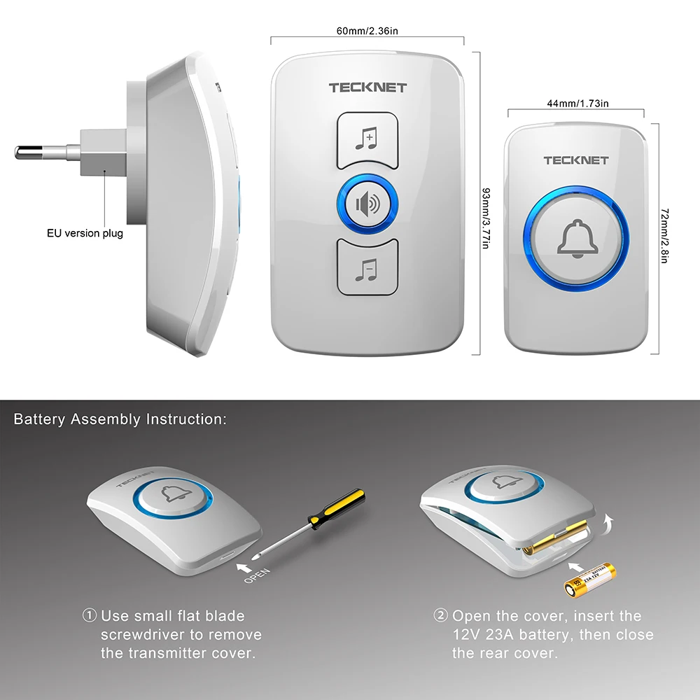 TeckNet беспроводной дверной звонок IP33 Водонепроницаемый с европейской вилкой 32