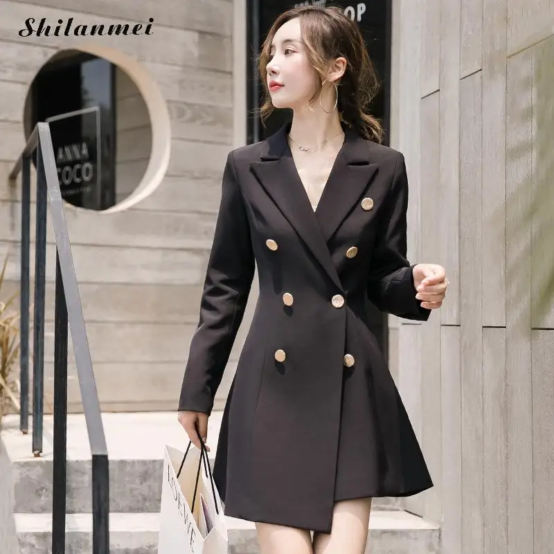 

Элегантное платье-Блейзер, черное Блейзер, платье для женщин 3xl, 4xl, высококачественные деловые платья, осенне-зимние офисные платья