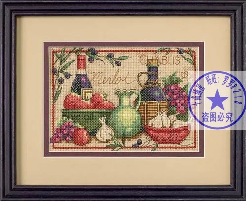 

MM Top Quality beautiful lovely counted cross stitch kit merlot chablis garlic olive oil grape wine dimensions 65061