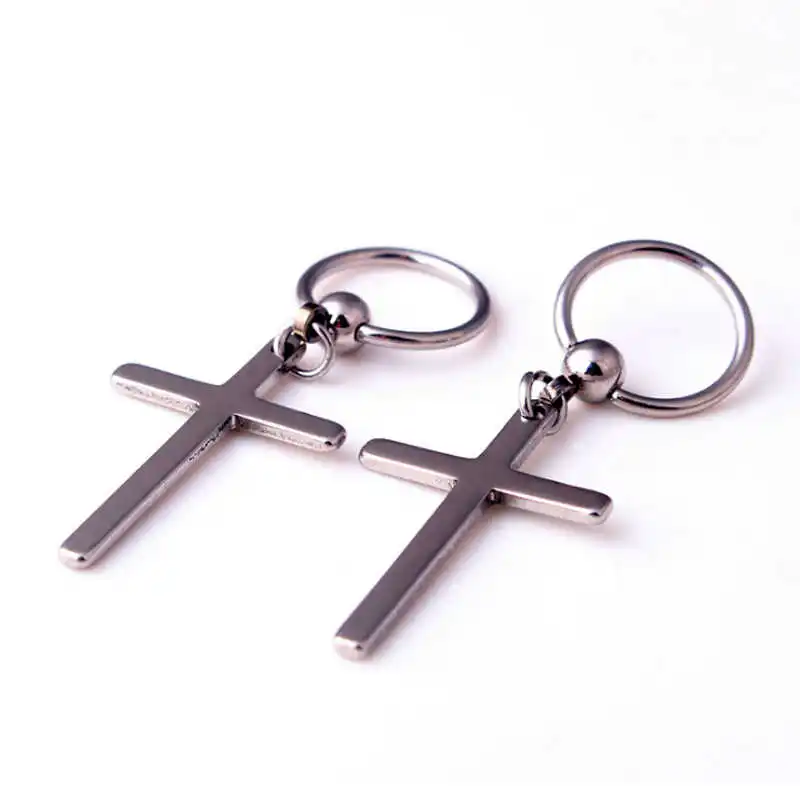 

Sale 1Pair Circle Round Cross Earrings For Men Stainless Steel Pendant Earrings Punk Rock Captive Bead Male Earrings