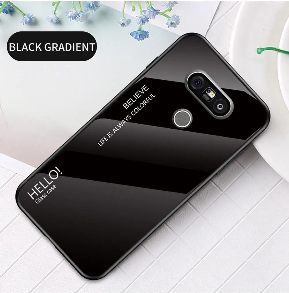 Блестящий градиент закаленное Стекло чехол для LG G5 G6 G7 G8 ТПУ Мягкий противоударный edge чехол для телефона на стене для LG G8 G7 G6 G5 задняя защитная крышка
