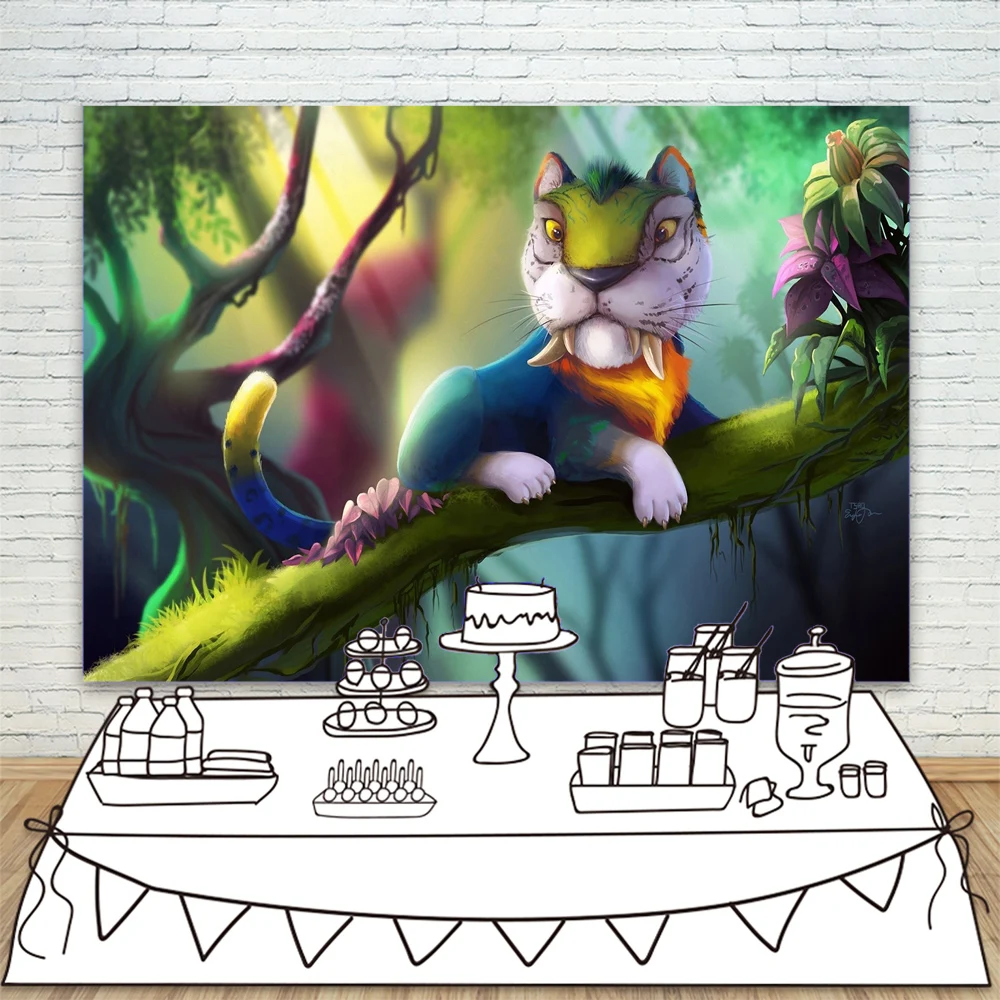 Красочный мультяшный Тигр фото фон сафари Джунгли Лес фотография для детей день