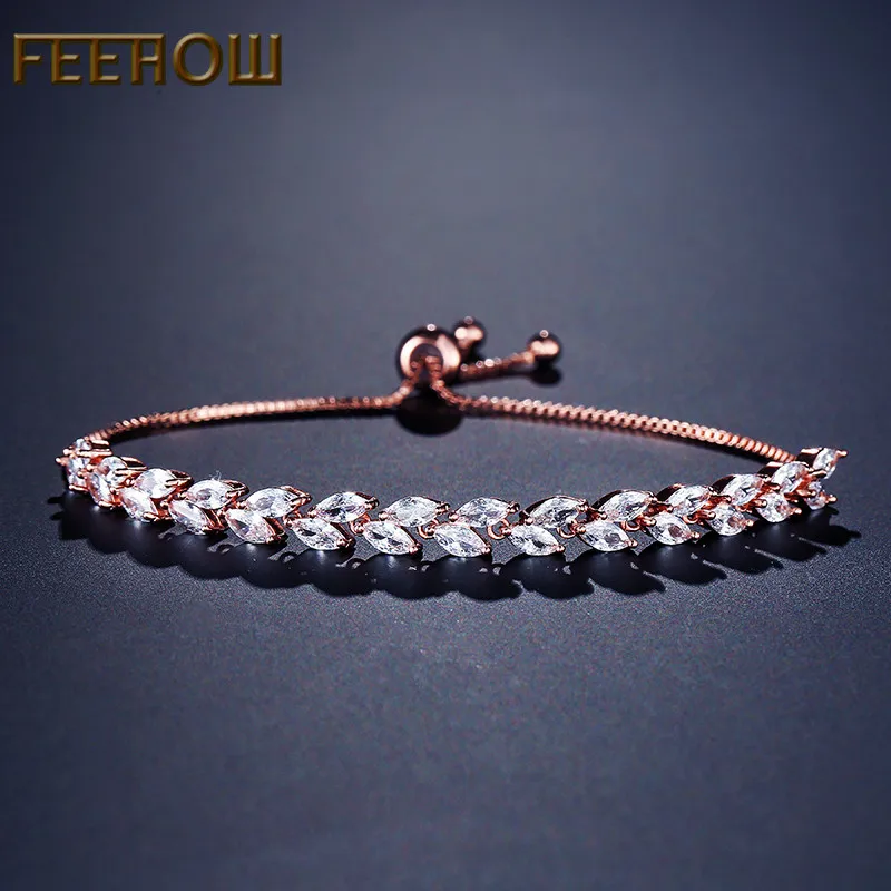 EEHOW Элегантный регулируемый браслет с кубическим цирконием в форме листа и для