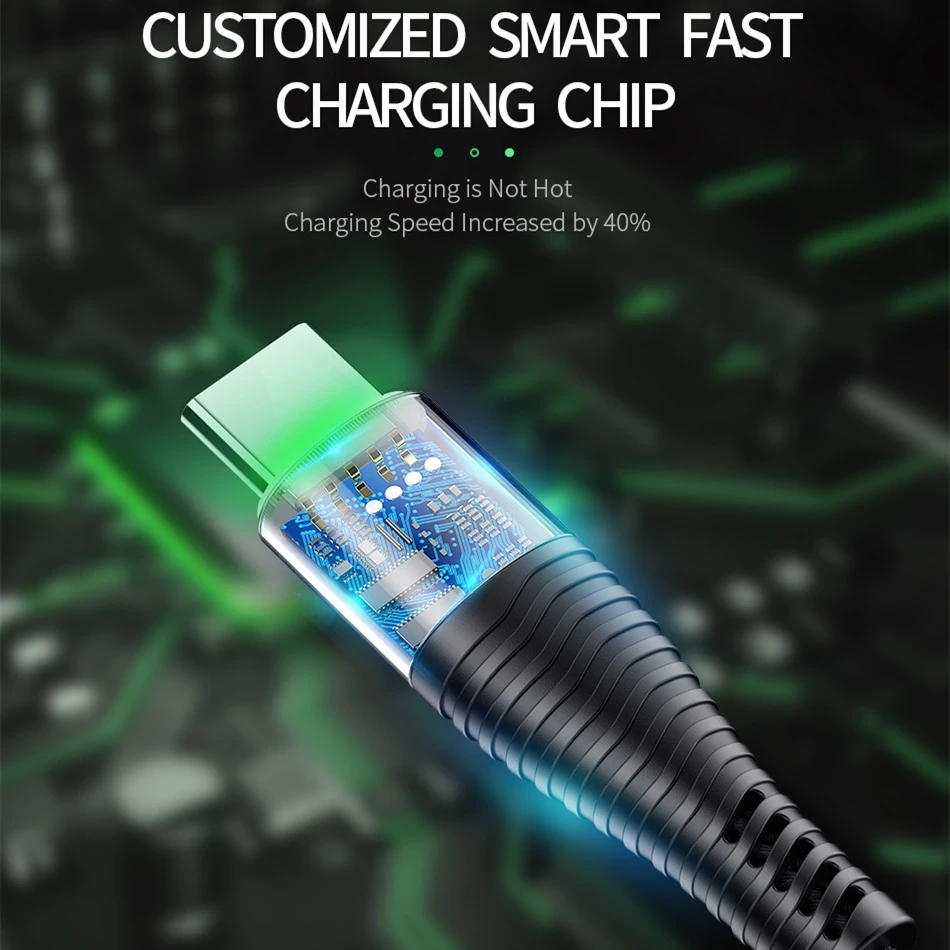 

3A Led Lighting QC 3.0 Quick Charge Type C Cable Type-C for Samsung Xiaomi Huawei Mobile Phone USB C USB-C Cable Charger Cord