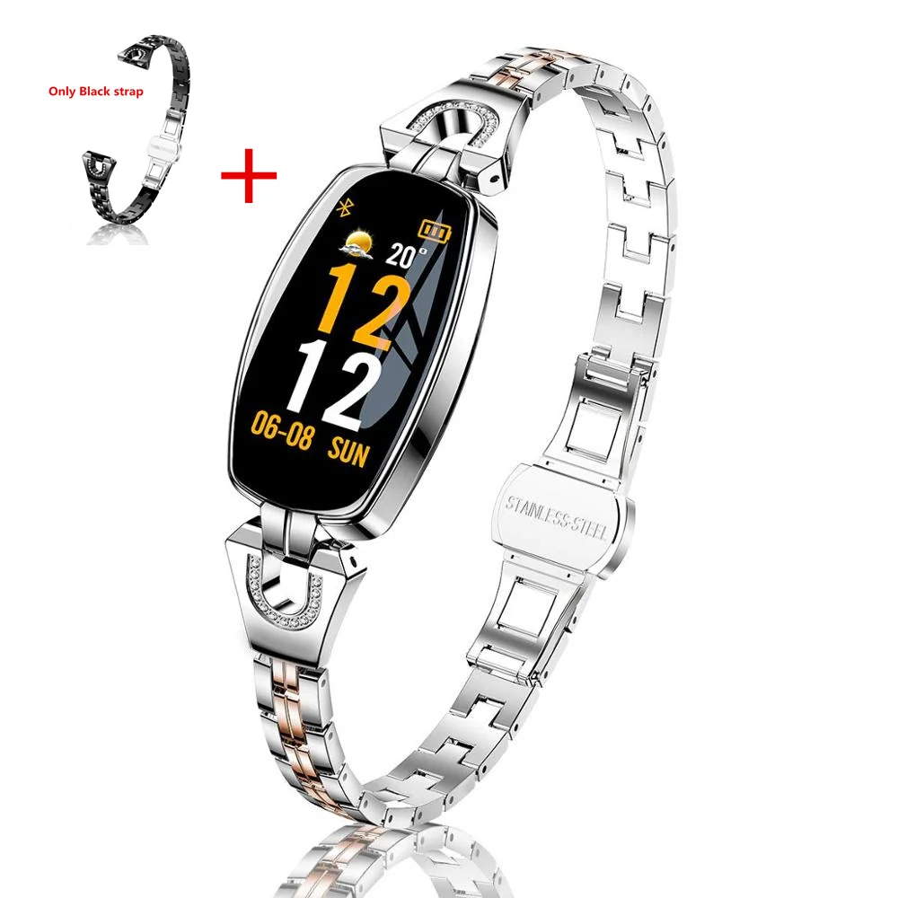 SL add black strap Новинка, фитнес-трекер H8, умный Браслет, измеритель артериального давления, пульсометр, умный Браслет, IP67, водонепроницаемые женские Смарт-часы для женщин - Цвет: SL add black strap