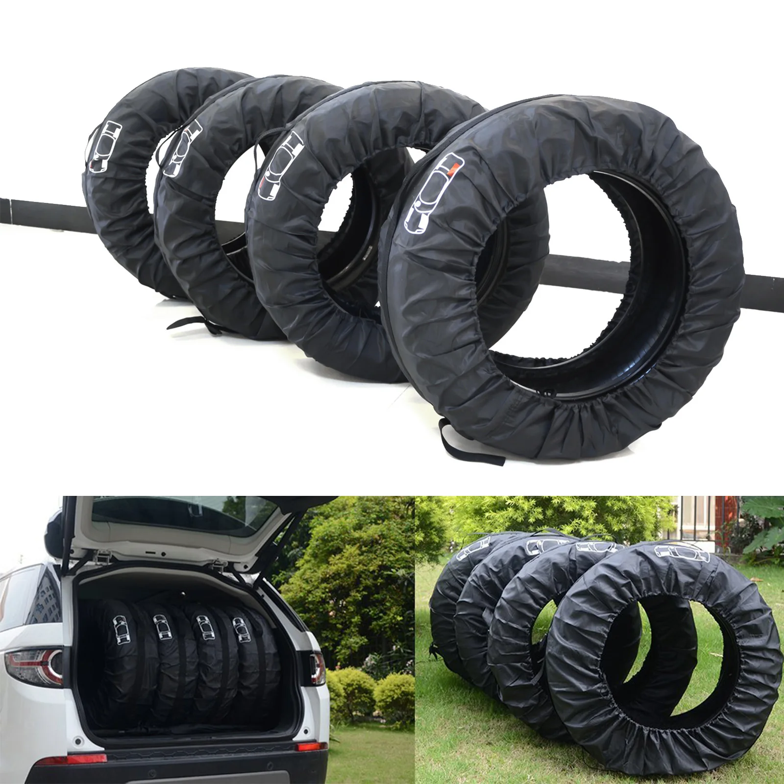 

New Style 4Pcs Car Spare Tire Cover Case Polyester Auto Wheel Tires Storage Bags Vehicle Tyre Accessories Dust-proof Protector