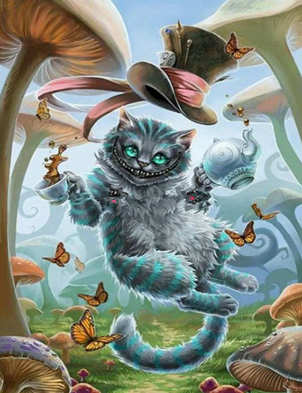 Набор для вышивки крестиком с изображением грибов и кошек 14 карат домашний декор