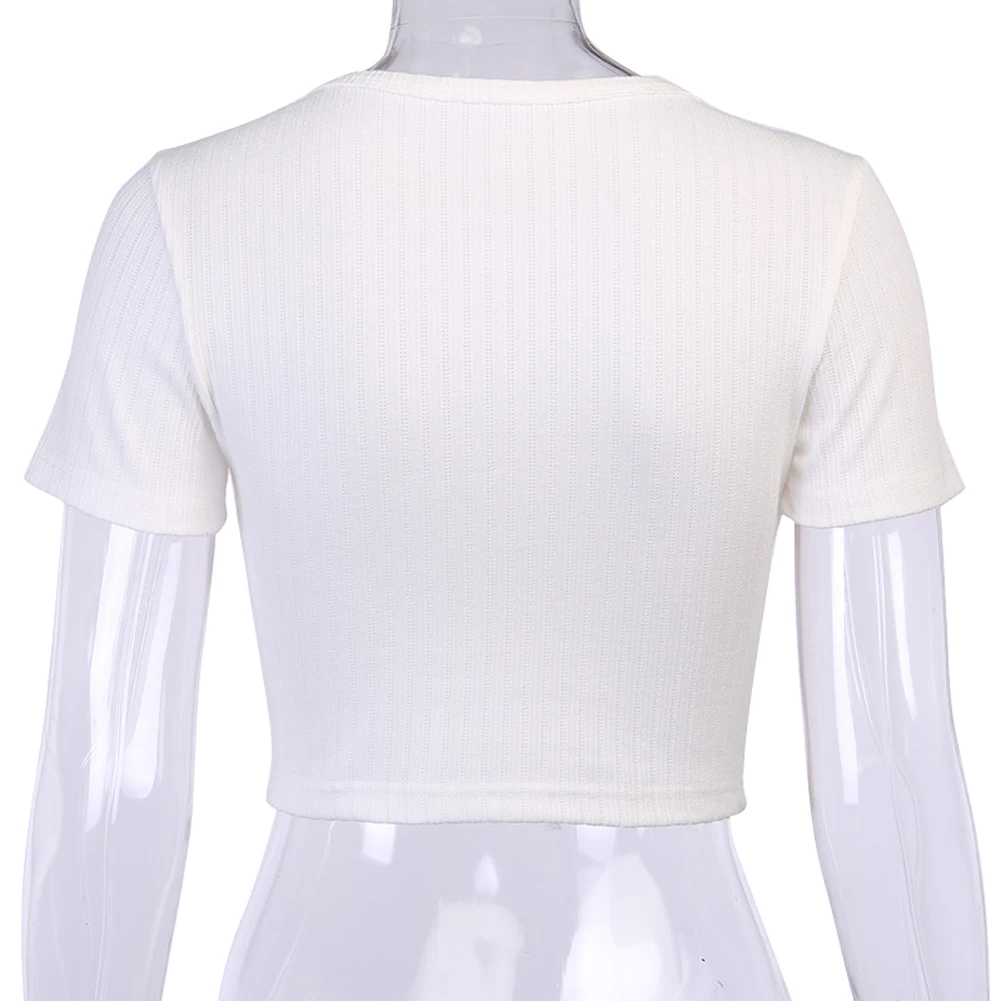 

Women's Sexy Crop Top Sweet Button T-shirts Knitted T-shirt Slim Sexy Tops Female Clothing