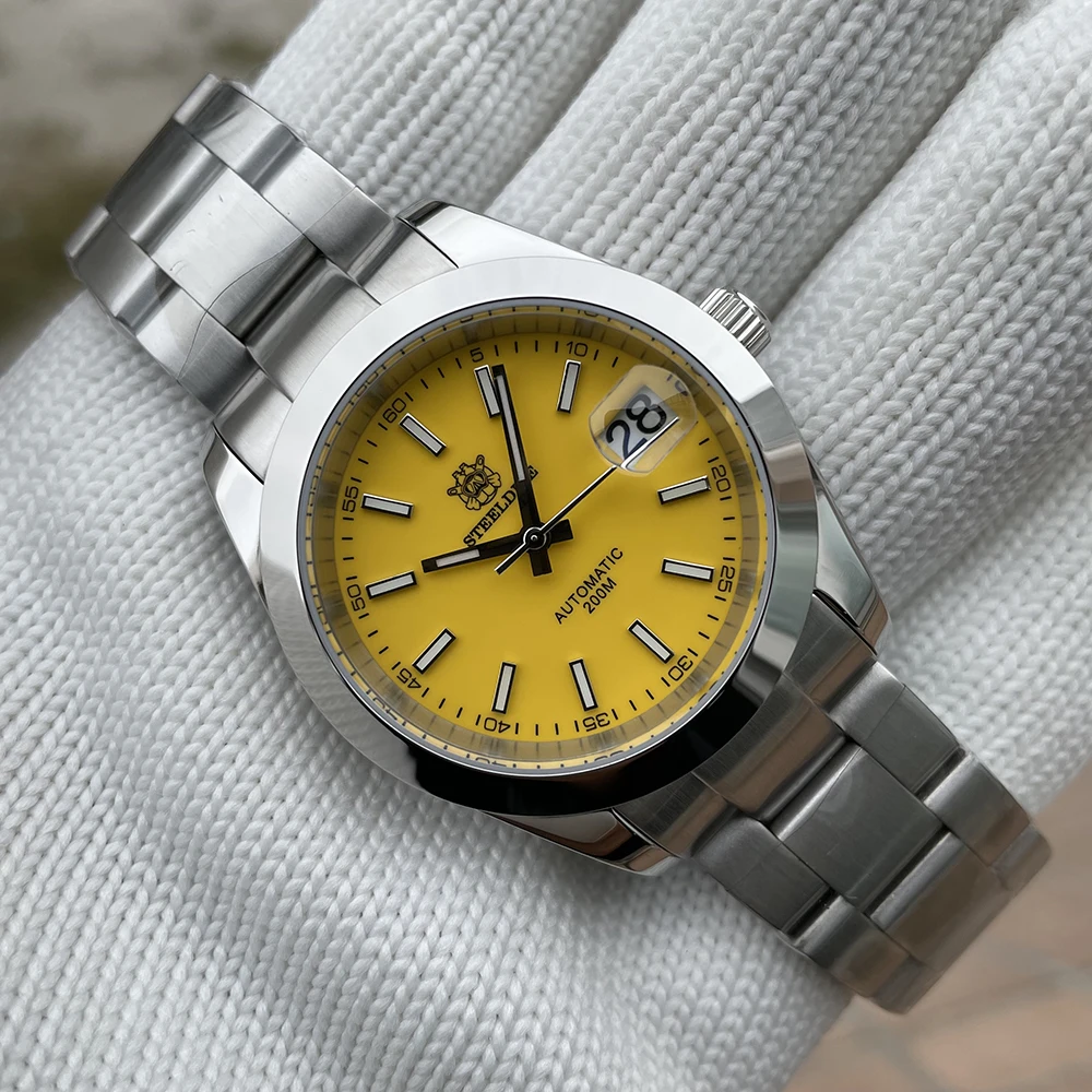 

STEELDIVE Luxury Brand 200M Waterproof Yellow Dial With Date Window 39mm Case NH35 Automatic Movement Water Ghost Dive Watch