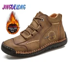 Зимние мужские ботинки; Теплые меховые мужские зимние ботинки из натуральной кожи; Плюшевые водонепроницаемые ботинки ручной работы; Осенние мужские ботинки в байкерском стиле