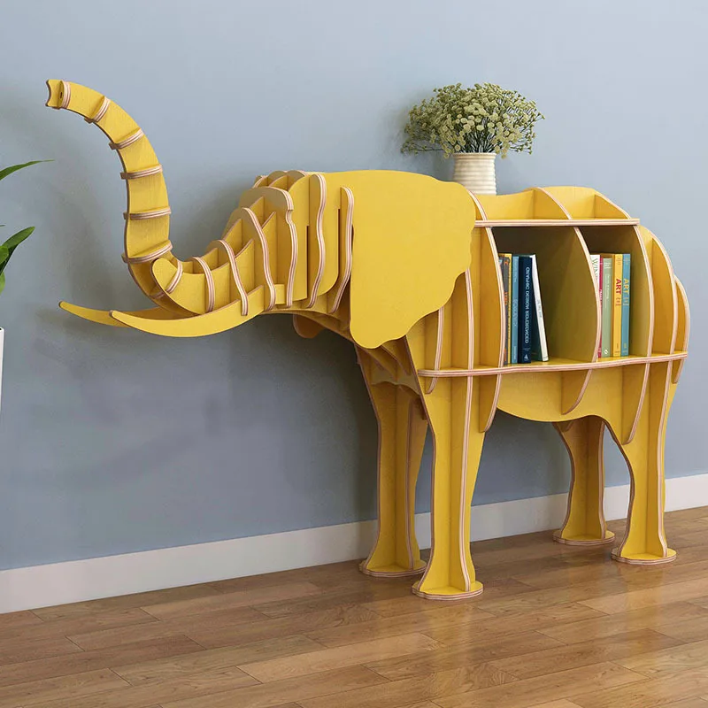 

New Home Decoration Super Big Wood Statue Storage Rack Bookrack 3D Elephant Sculpture Office Shop Animal Statues Bookshelf Decor