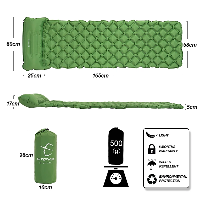 Hitorhike Inflatable mattress Cushion Sleeping Bag Mat Fast Filling Air Moistureproof Camping beach Mat With Pillow Sleeping Pad