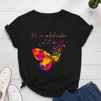 whisper words colorful butterfly print women t shirt short sleeve o neck loose women tshirt ladies tee shirt tops clothes mujer