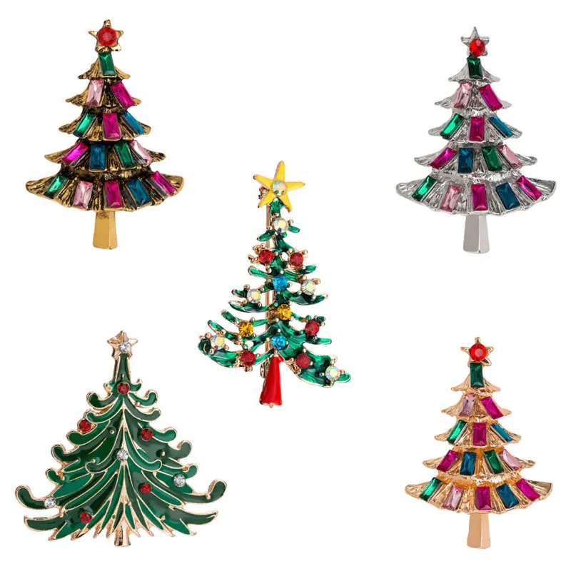 Брошь со стразами в виде рождественской елки брошь осень зима цветная