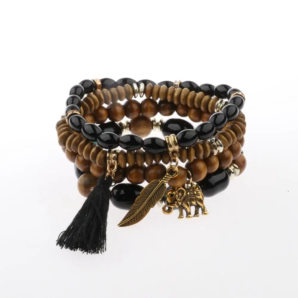 Деревянный браслет с подвесками для женщин Набор браслетов 4 шт./лот браслеты в