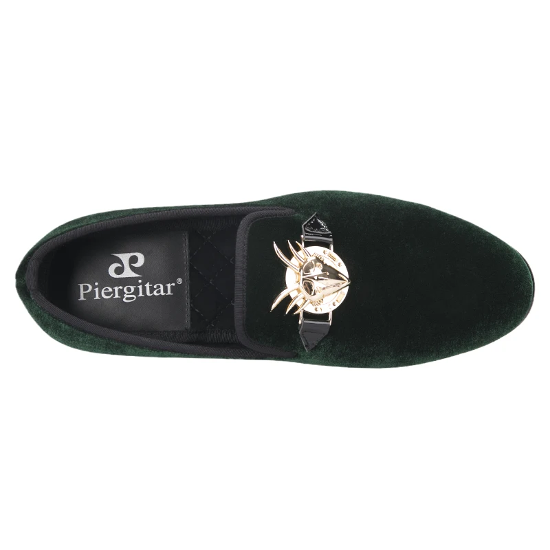 Мокасины Piergitar мужские с металлической пряжкой Элегантные зеленые бархатные
