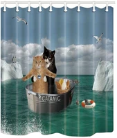 funny animal decor shower curtains romantic catanic two cats on sea bath curtains fabric for bathroon waterproof
