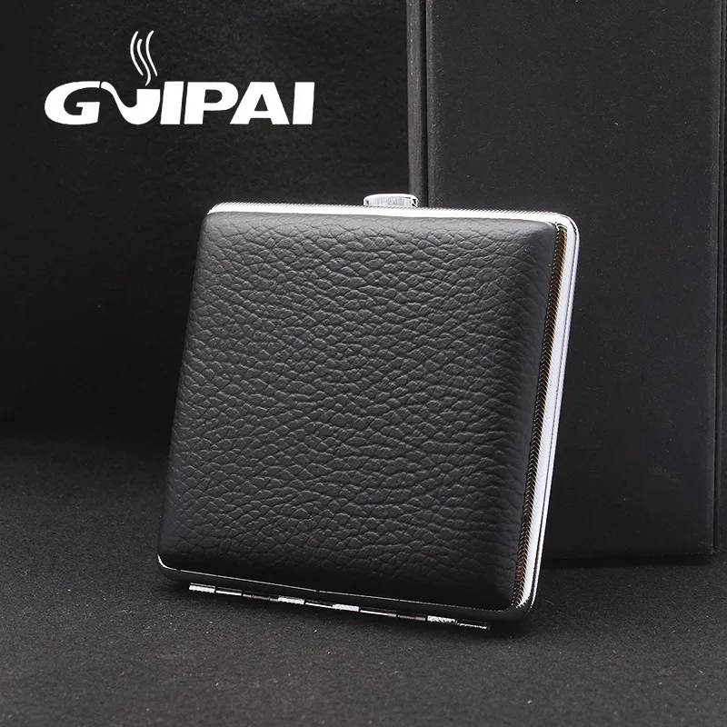 

Top Layer Stainless Steel Clip Leather Cigarette Case For Men