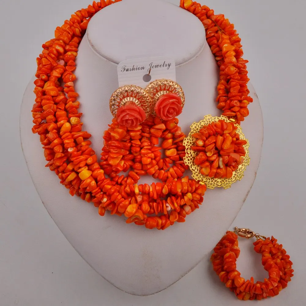 Оранжевый коралловый бисер Африканский комплект ювелирных изделий нигерийское