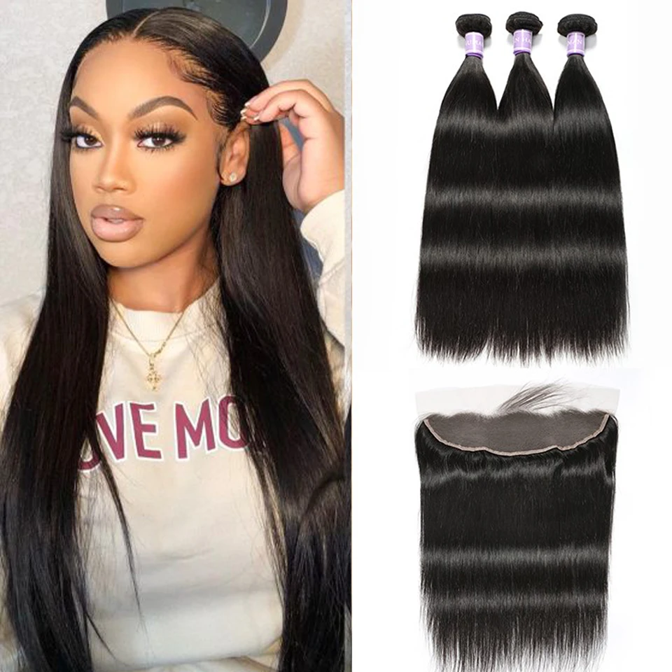 Bone Straight Hair Bundles With Frontal Human Hair Frontal With Bundles Brazilian Hair Weave Bundles With Frontal Extension