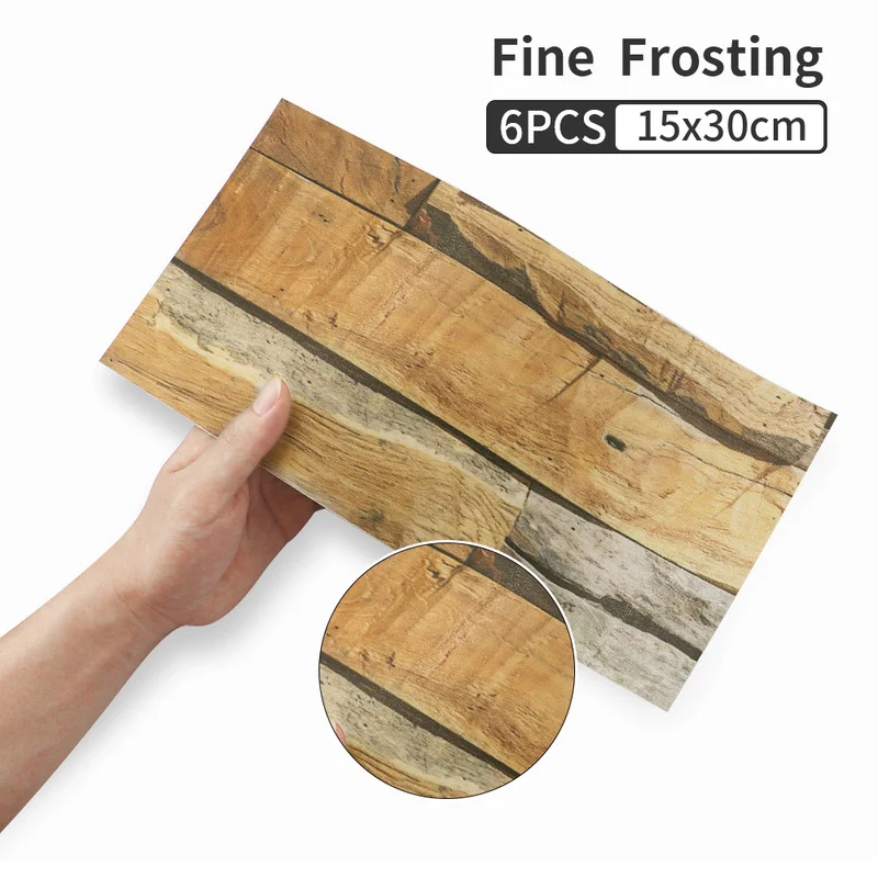 

6PCS PVC Wall Sticker Self-adhesive Wallpaper Removable Decor Sticker Wood Grain Waterproof Oil-proof Tile Stickers
