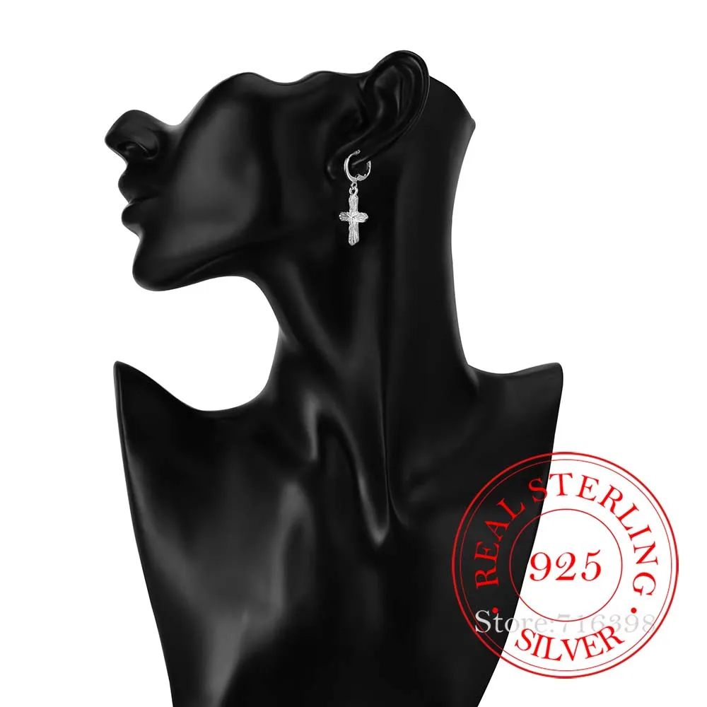 

100% 925 Sterling Silver Earring Korean Vintage Cross Couple's Long Dangle Earrings For Women 2020 Engagement Wedding Jewelry