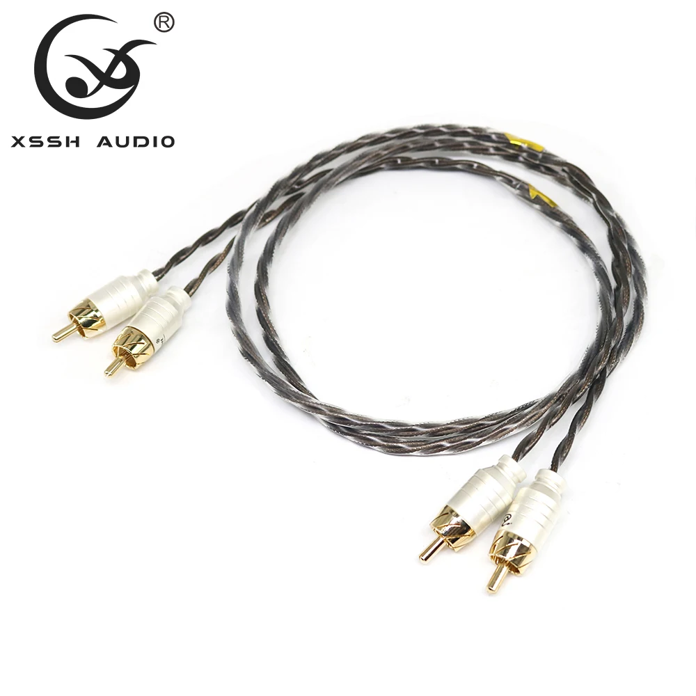 

XSSH HIFI OFC Pure copper Silver Audio Extension Wire Cord Braid Aux Cable 2RCA to 2RCA Audio Cable