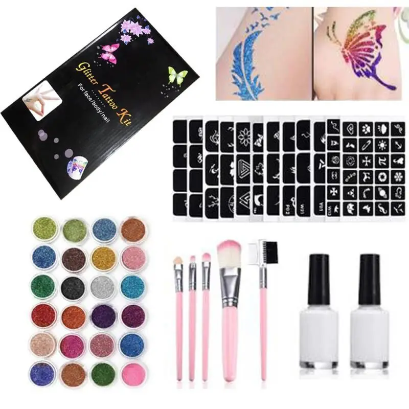 

24 цвета 125 шаблоны Flash Diamond Glitter Flash Powder для Временной Татуировки детей
