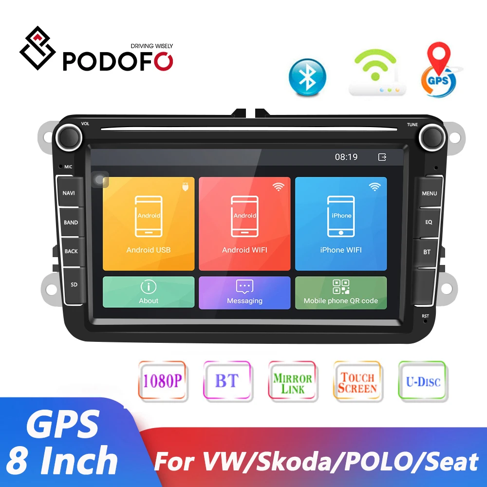 Автомагнитола Podofo 2din Android приемник Bluetooth стерео для VW / Volkswagen