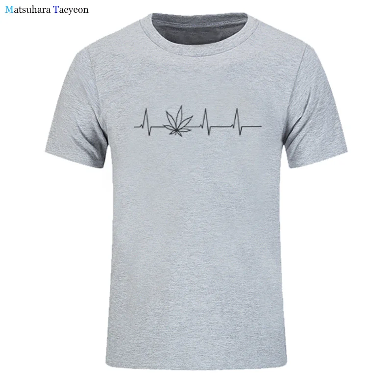 

Summer Cotton Short Sleeve T-shirts Man Heartbeat Weed GraphicT Shirts O Neck Cotton T-shirts Man Cool Tees Tops