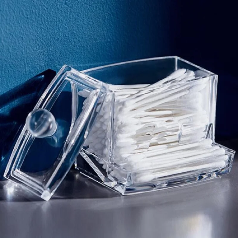 

Clear Acrylic Cotton Swabs Sticks Box Holder Cosmetic Storage Box Cotton Pads Container Makeup Organizer Home