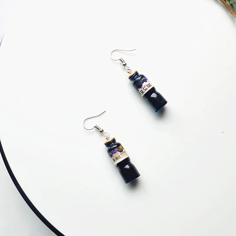 Вине в стиле Харадзюку милые серьги-подвески из смолы виде фруктового сока и