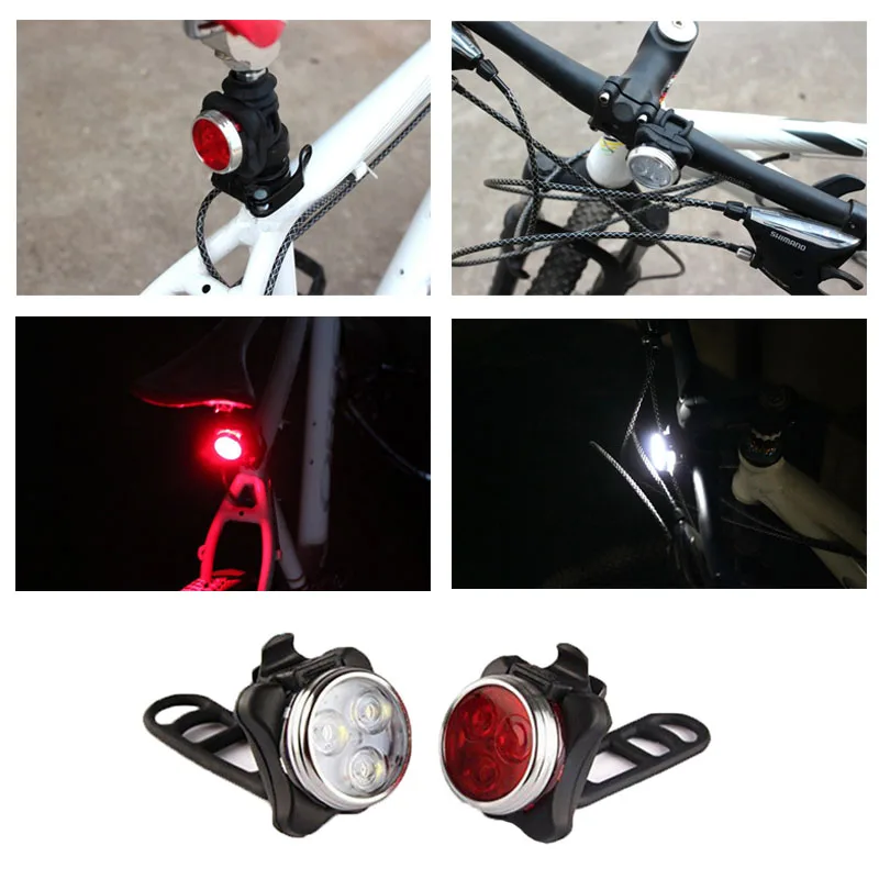 1 Set 4 Modes USB Rechargeable Cycling Bicycle Light 3 LED Head Front Tail Clip Lamp Outdoor Bike Accessories | Спорт и развлечения