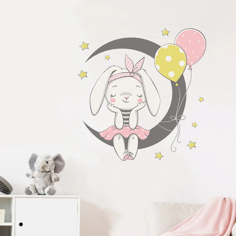 

Cartoon Moon Bunny Wall Stickers kids girls room Home Decor wallpaper Bedroom living room background beautify decoration sticker