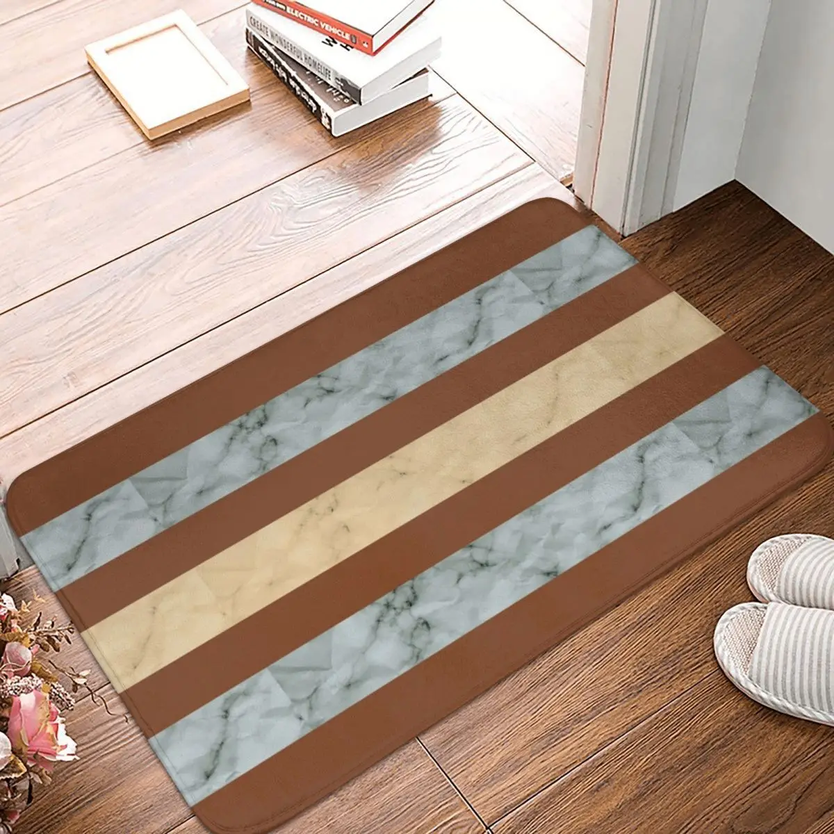 

Door Mat Marble Stripe Patterns Polyester Rug Carpet Bathmat Anti-slip Sand Scraping Dust Entrance Living Room Home Bathroom