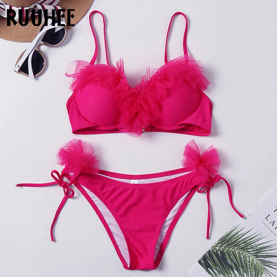 RUUHEE бандо бикини купальник женский сексуальный с рюшами комплект купальный