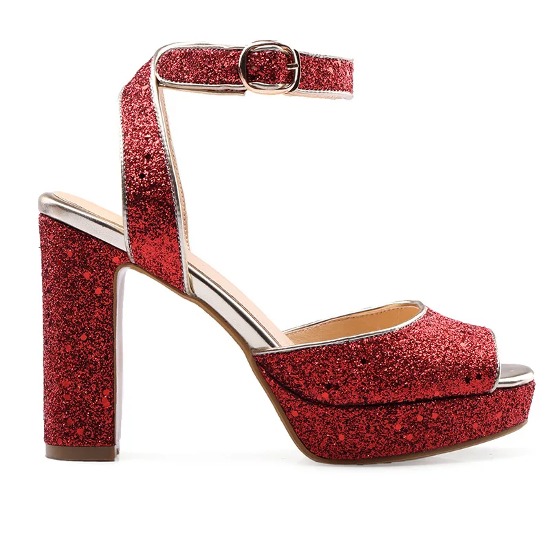 

Summer new women's High Heel Sandals Size Sexy waterproof platform color matching thick heel buckle Sequin