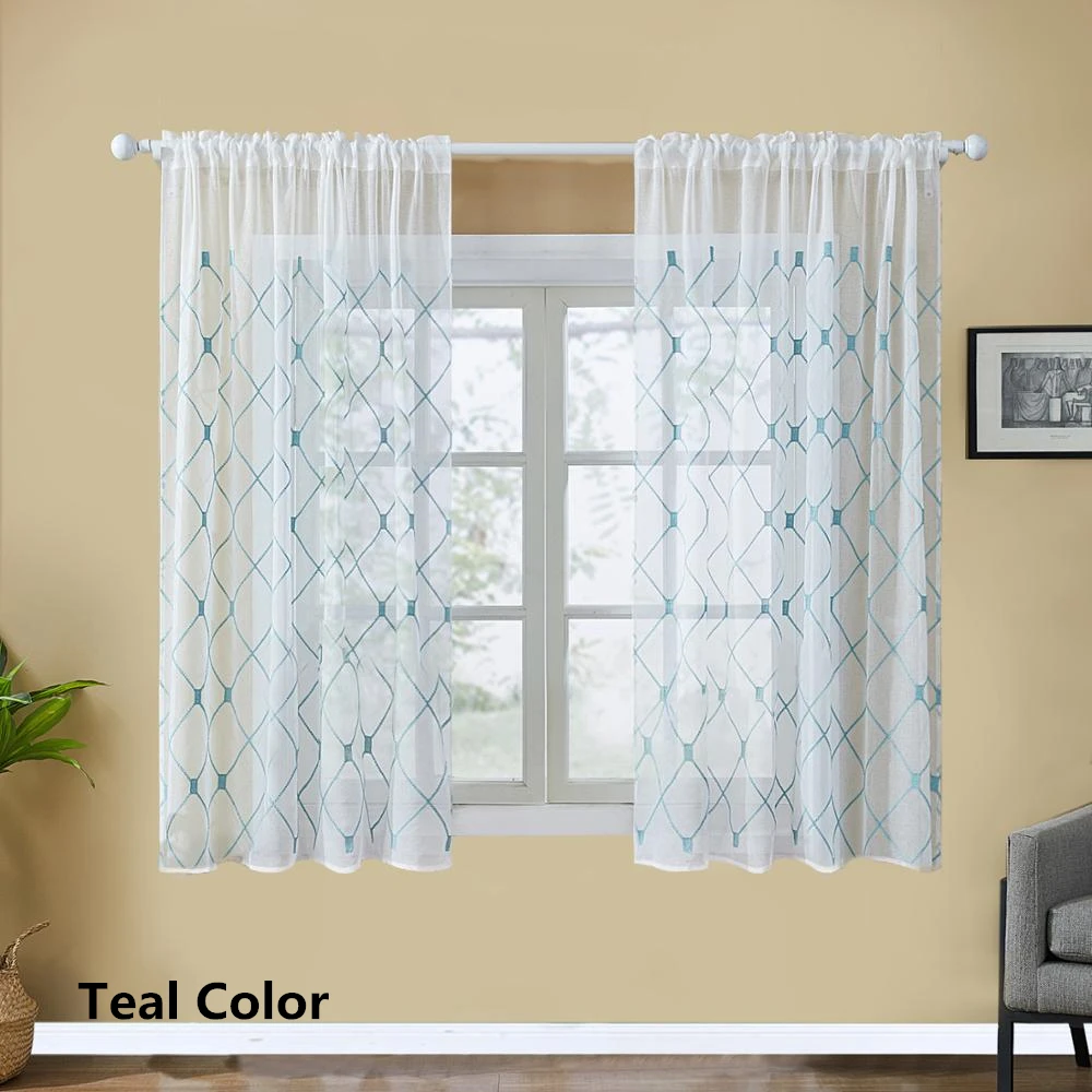 Тюлевая занавеска YokiSTG с геометрическим рисунком короткая прозрачная для