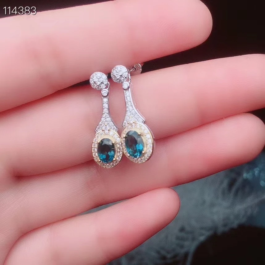 Серьги с натуральным голубым топазом серебро 925 пробы | Украшения и аксессуары