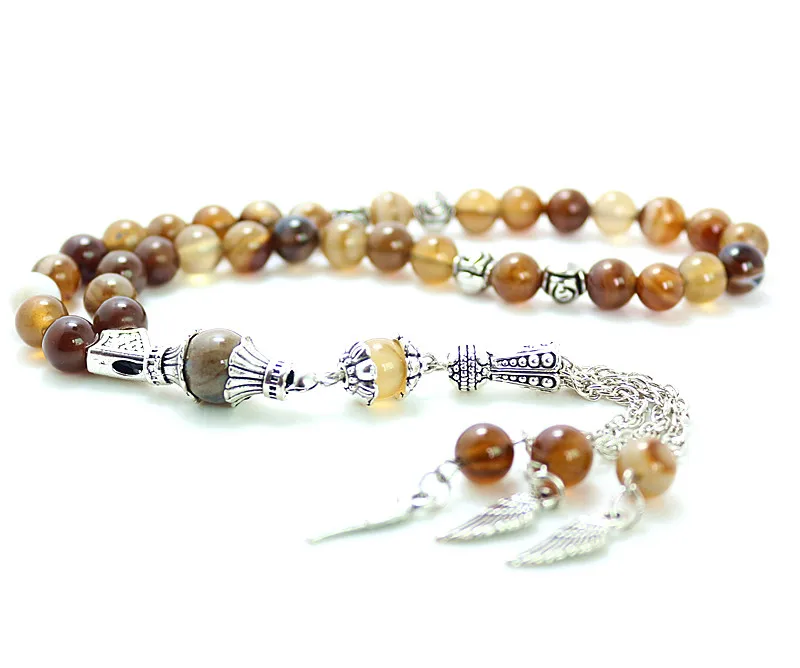 

8mm brown Stone Round Shape 33 Prayer Beads Islamic Muslim Tasbih Allah Mohammed Rosary For Men&Women