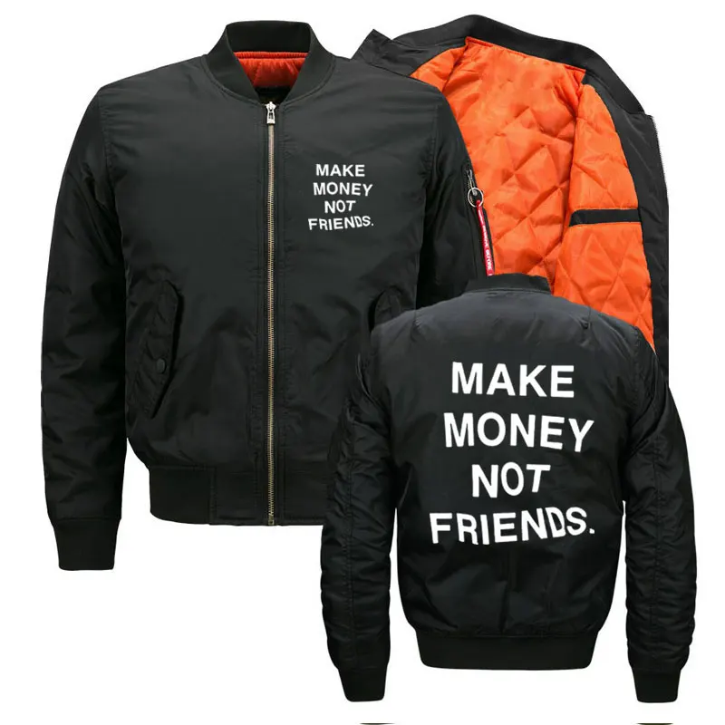 Куртка бомбер Ma1 Мужская зимняя с надписью MAKE MONEY NOT FRIENDS|Мужские куртки| |
