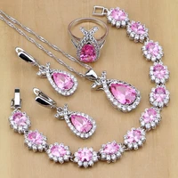fish shape silver 925 jewelry sets natural pink cubic zirconia for women party europeans and americans necklace set