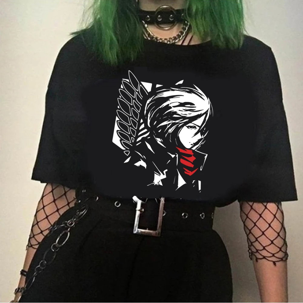 

Лидер продаж 2021, футболка из аниме «атака на Титанов», женская модная футболка Mikasa Ackerman, футболки с графическим принтом из японского аниме