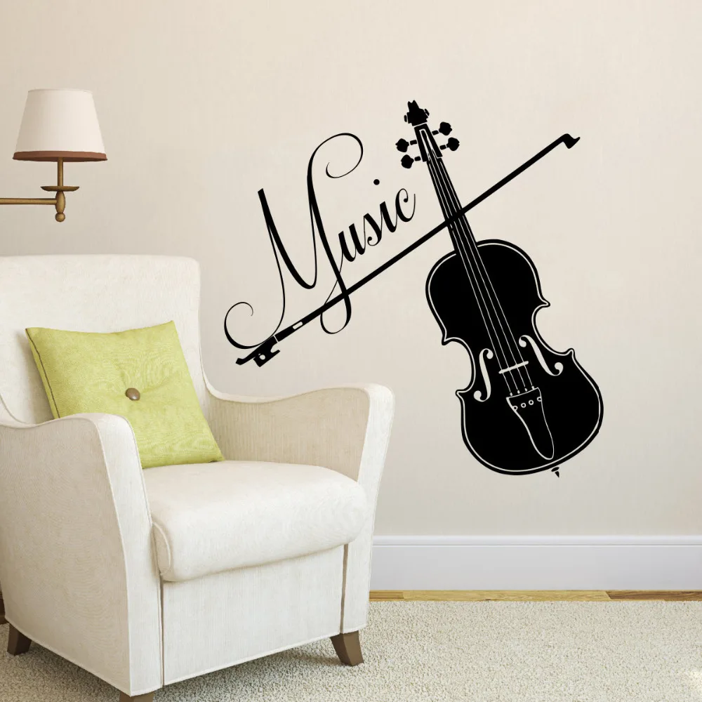 

Violin Vinyl Wall Decals Interior Home Decor Living Room Removable Musical Wall Stickers For Recording Studio Bedroom