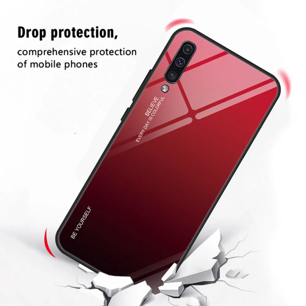 Gradient Tempered Glass Phone Case For Samsung Galaxy A50 A70 A51 A71 Case On SM A505F A515F A705F A715F A52 S21 Hard Cover Case