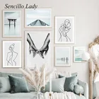 Torii Gate Lake Bridge пейзаж холст картина линия рисунок абстрактный плакат художественный принт Минималистичная Настенная картина украшение для дома