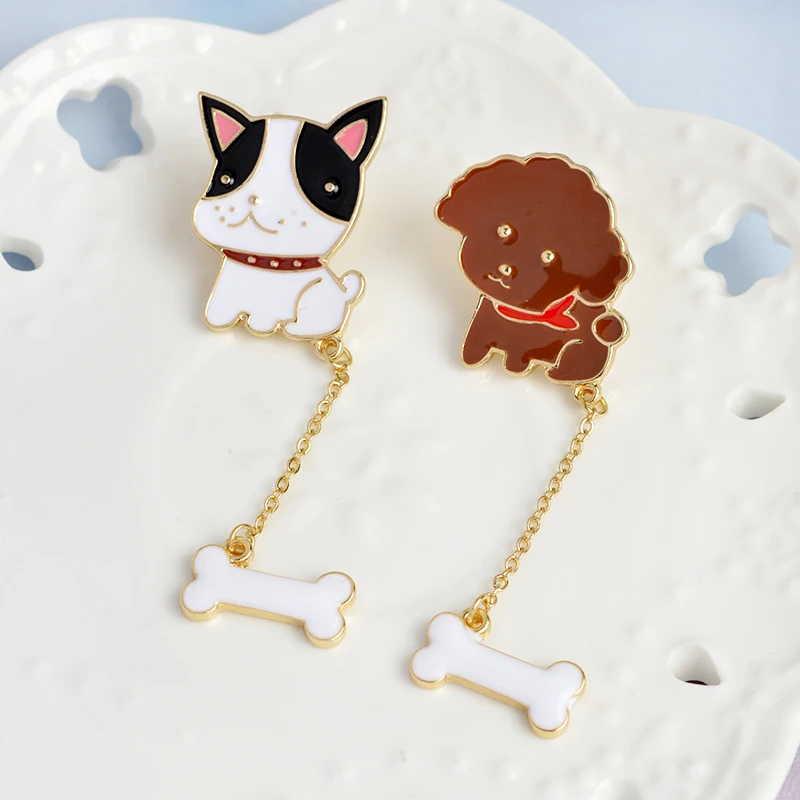 

Poodle French Bulldog Brooch For Women Men Cartoon Puppy Dog Bone Denim Jackets Collar Badge Pins Chain Animal Jewelry