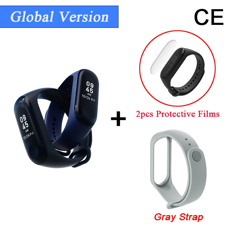 CE Add 2Film Gray St Глобальная версия Xiao mi Band 3 mi band 3 Смарт Bluetooth фитнес-трекер OLED экран водонепроницаемый смарт-браслет - Цвет: CE Add 2Film Gray St