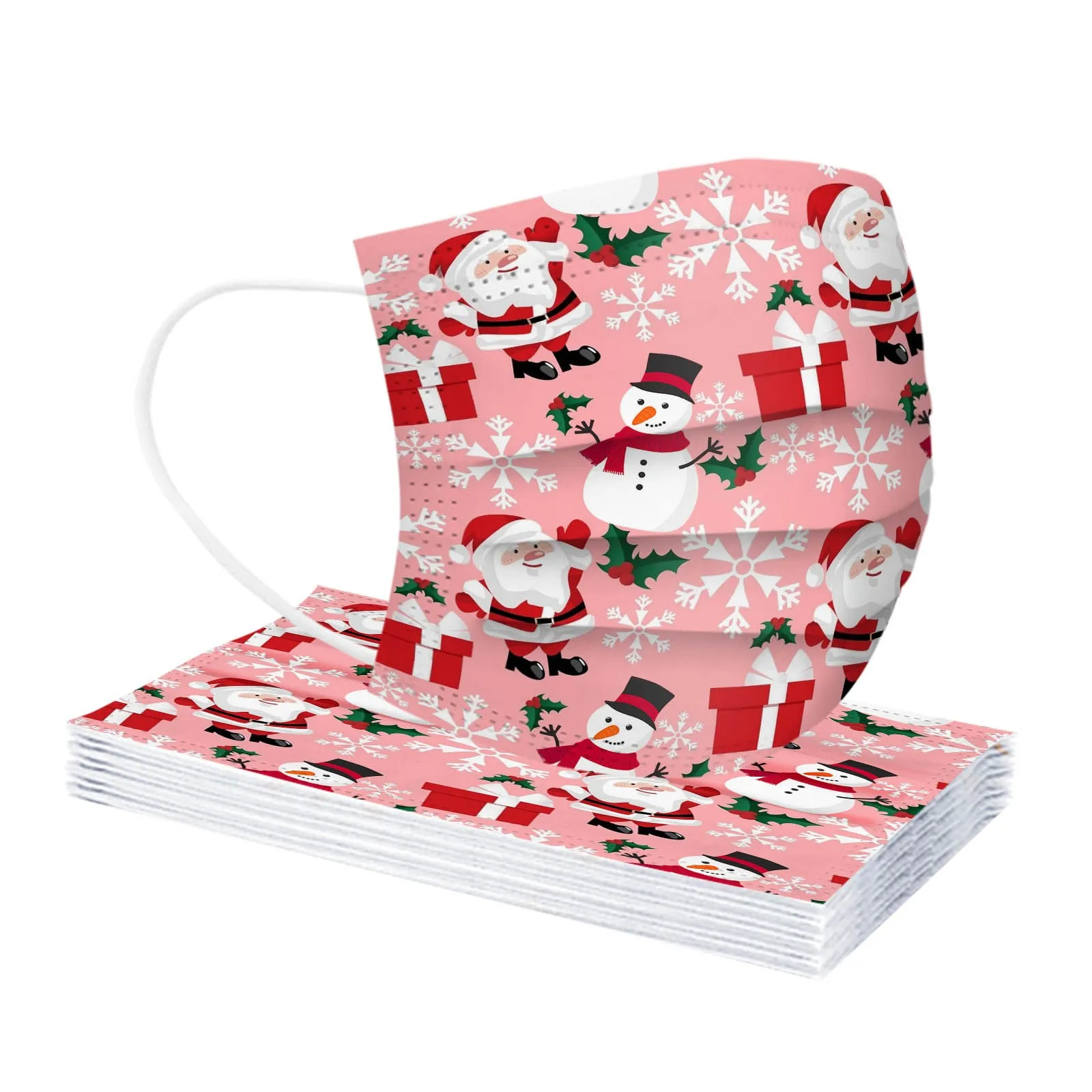 

10 шт., одноразовые маски для лица, с принтом Санта-Клауса